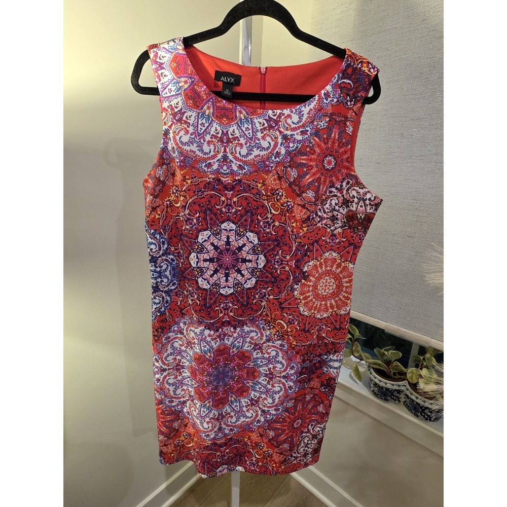 Fuschia Multicolor Floral Womens Sz 12 Shift Dress Sleeveless Boho Knee Length - Picture 3 of 16
